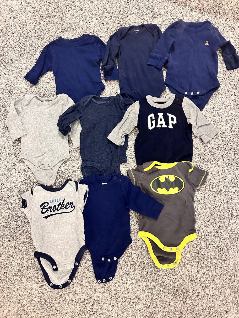 Mixed Brands Baby Boys Size 0-3M Long Sleeve Bodysuits & Onesies 8-Piece Lot